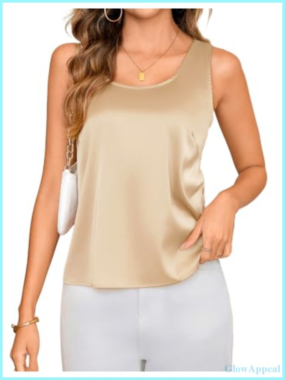 Silk Satin Tank Top Scoop Neck Sleeveless Blouse Summer Cami